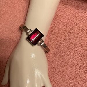 925 Silver Bracelet with Red Stone